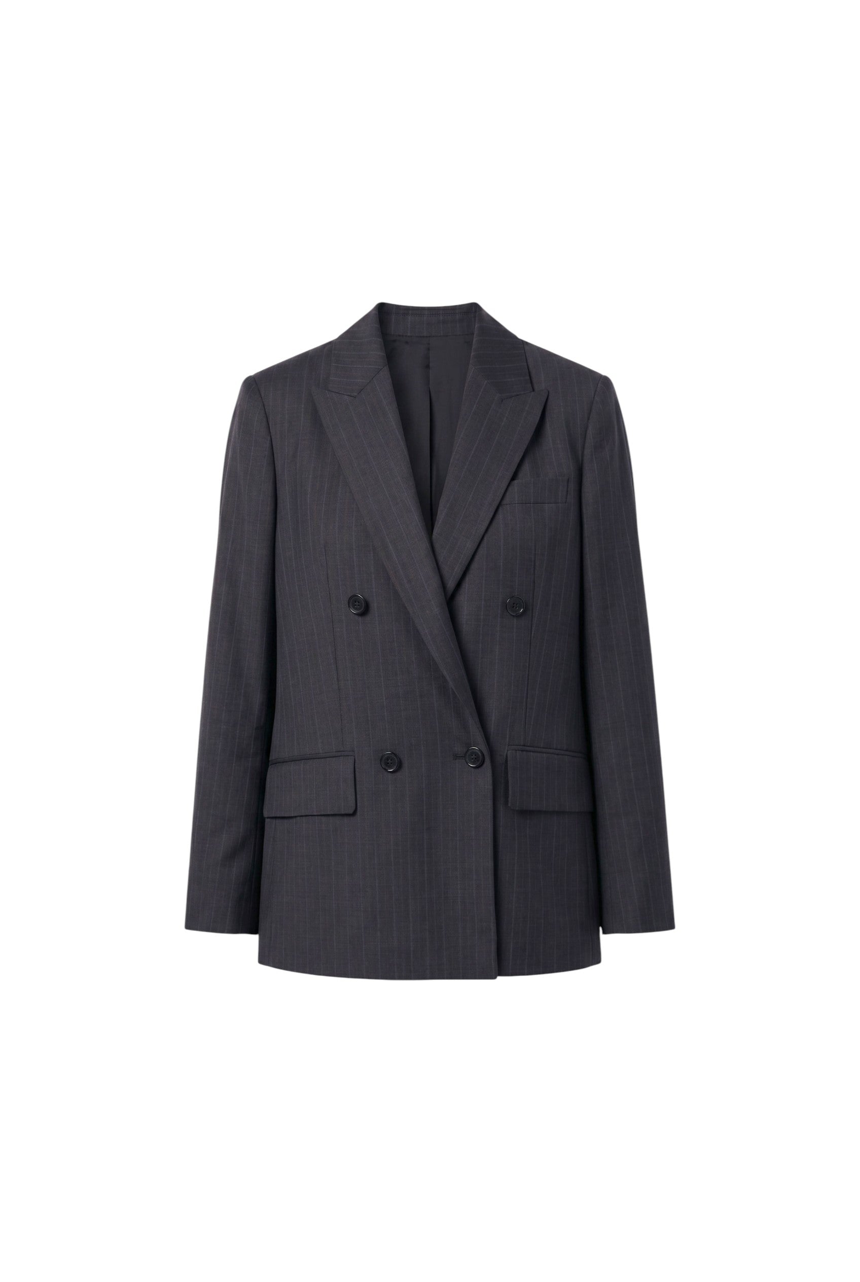 Çizgili Normal Kesim Esnek Yün Karışımlı Blazer Ceket