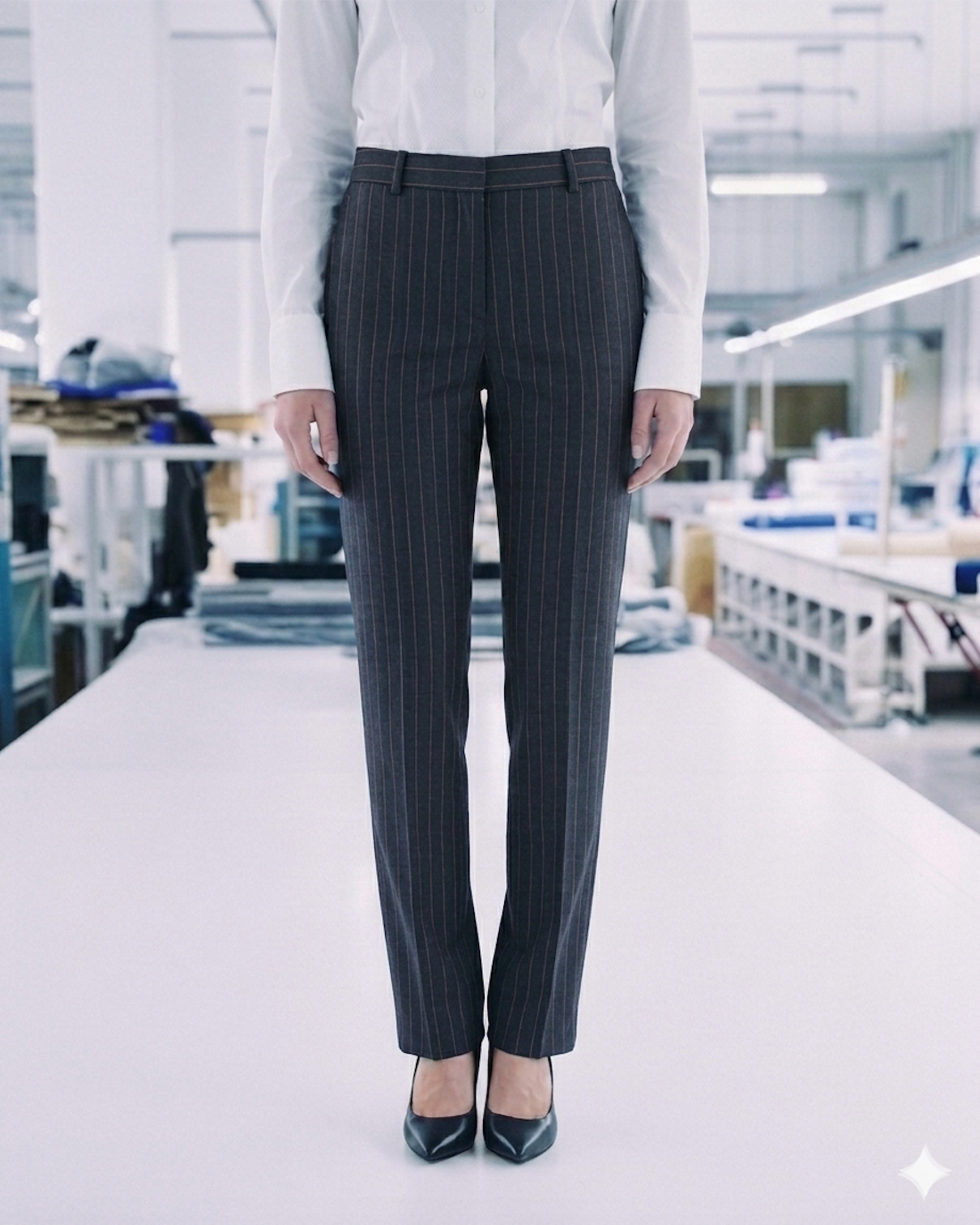 Pinstripe Wide-Leg Stretch Wool Blend Trousers