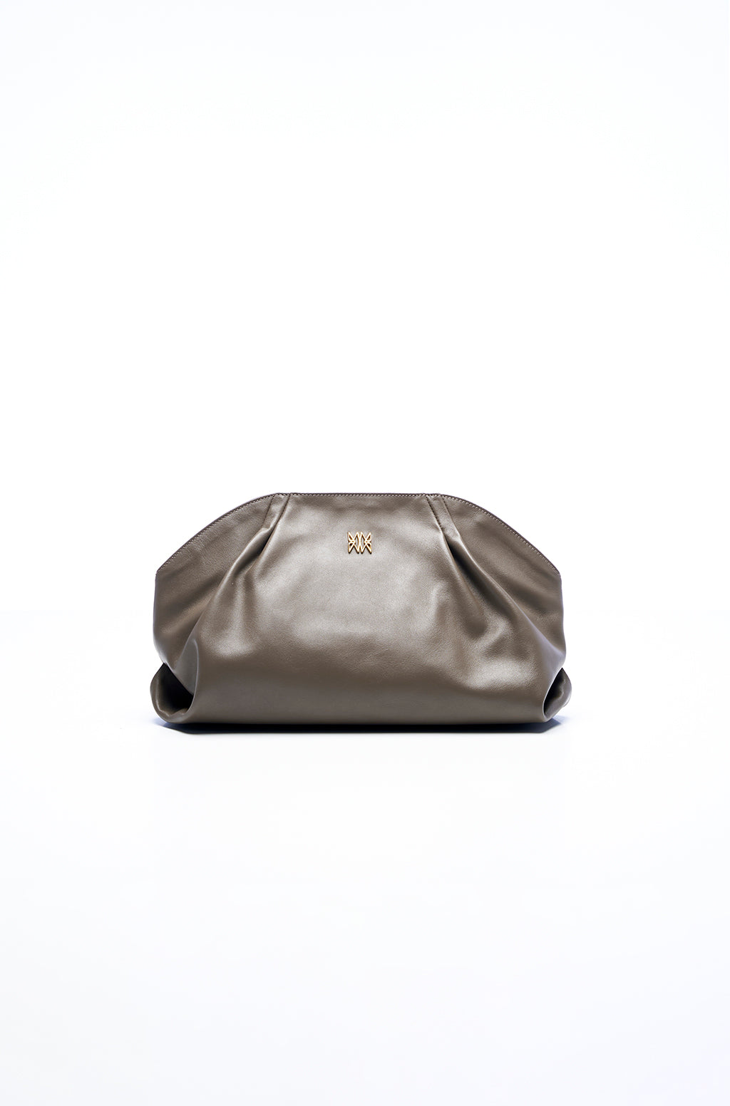 Leather Slouchy Clutch With Metallic Monogram
