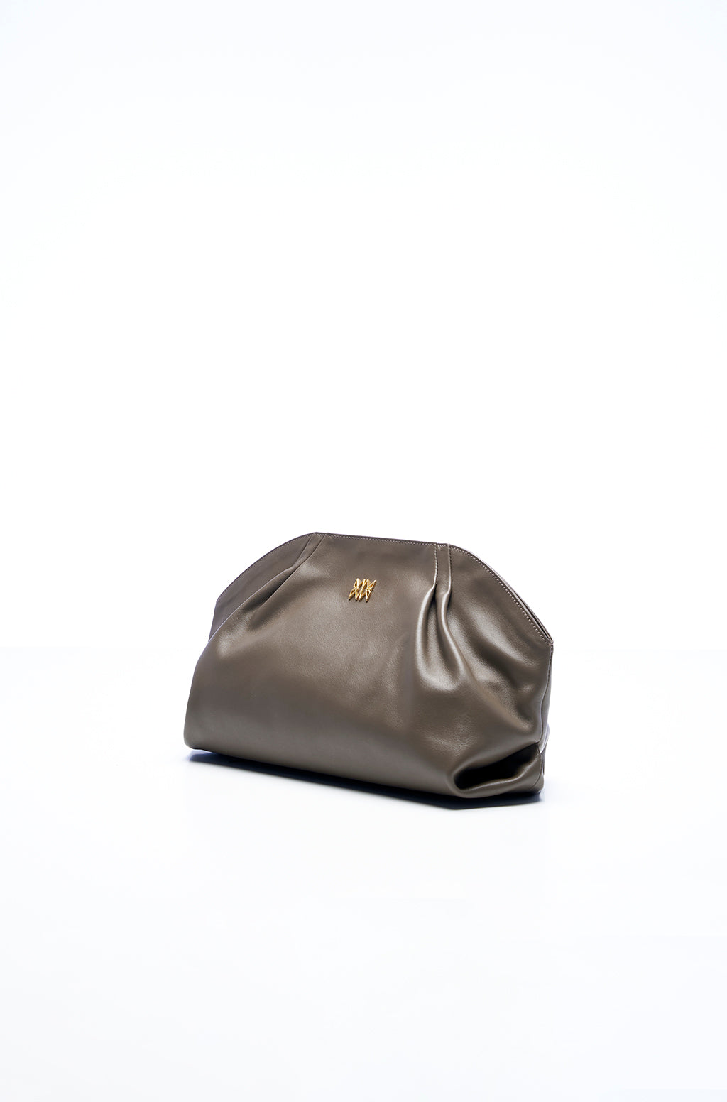 Leather Slouchy Clutch With Metallic Monogram