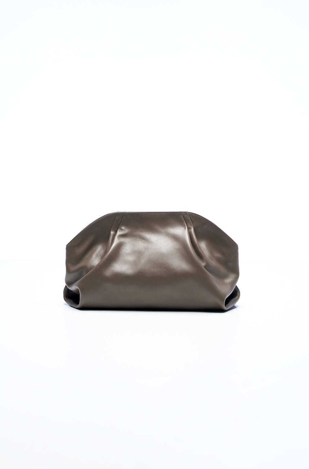 Leather Slouchy Clutch With Metallic Monogram