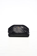 Leather Slouchy Clutch With Metallic Monogram