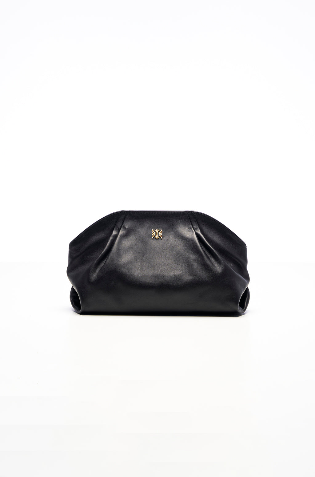 Leather Slouchy Clutch With Metallic Monogram