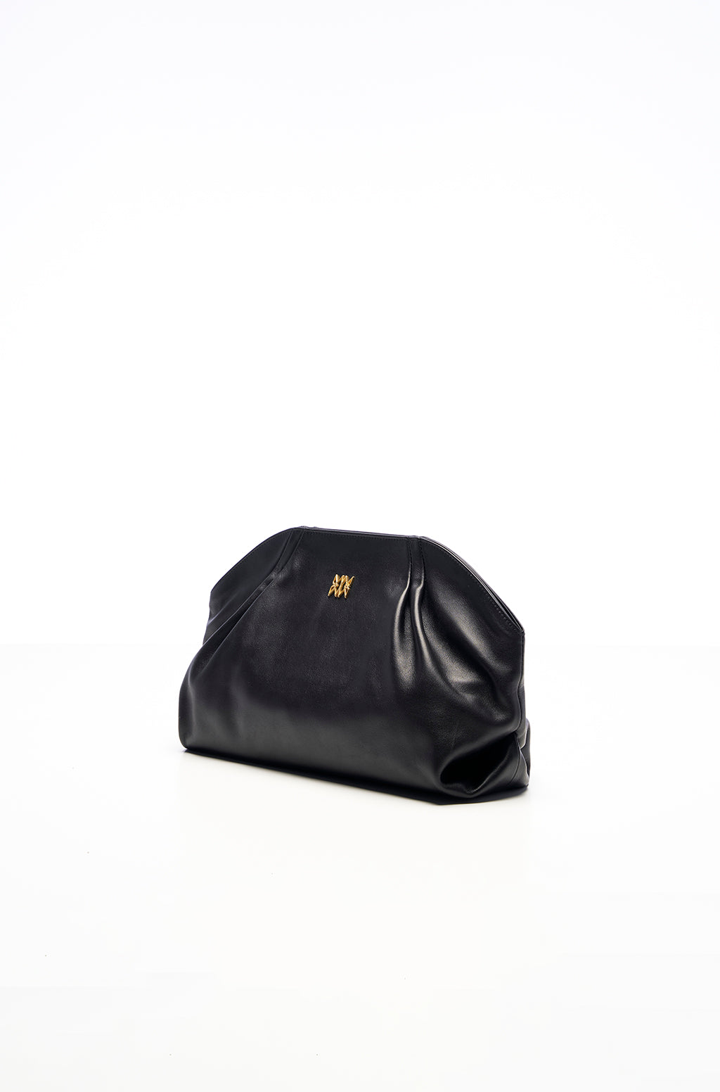 Leather Slouchy Clutch With Metallic Monogram
