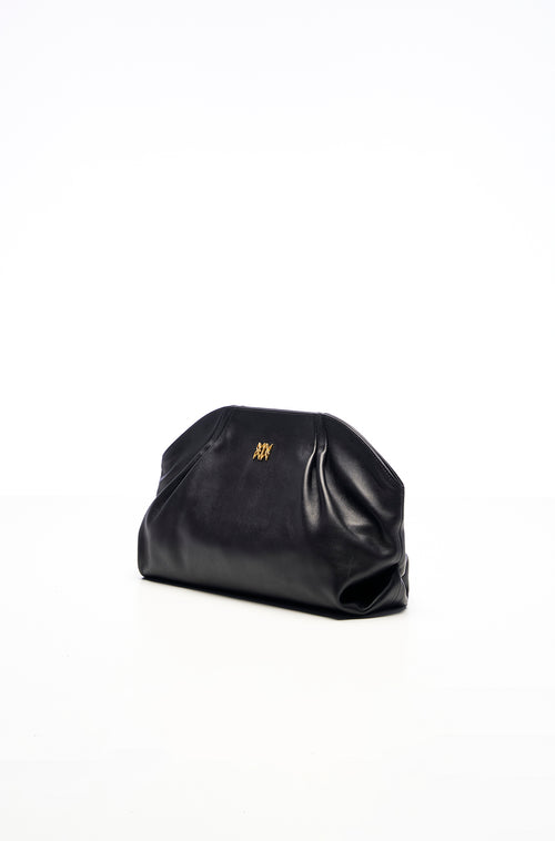 Leather Slouchy Clutch With Metallic Monogram