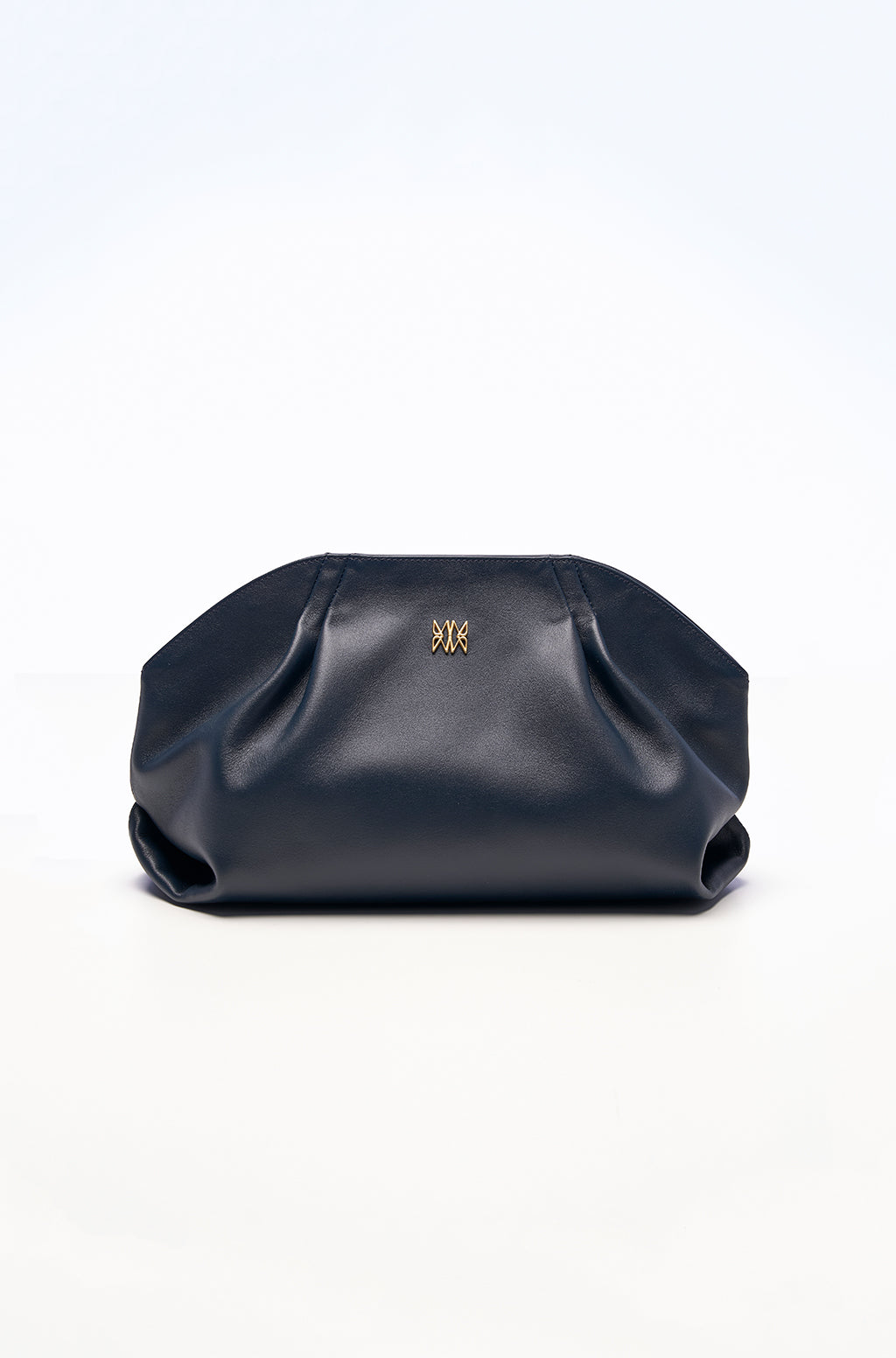 Leather Slouchy Clutch With Metallic Monogram