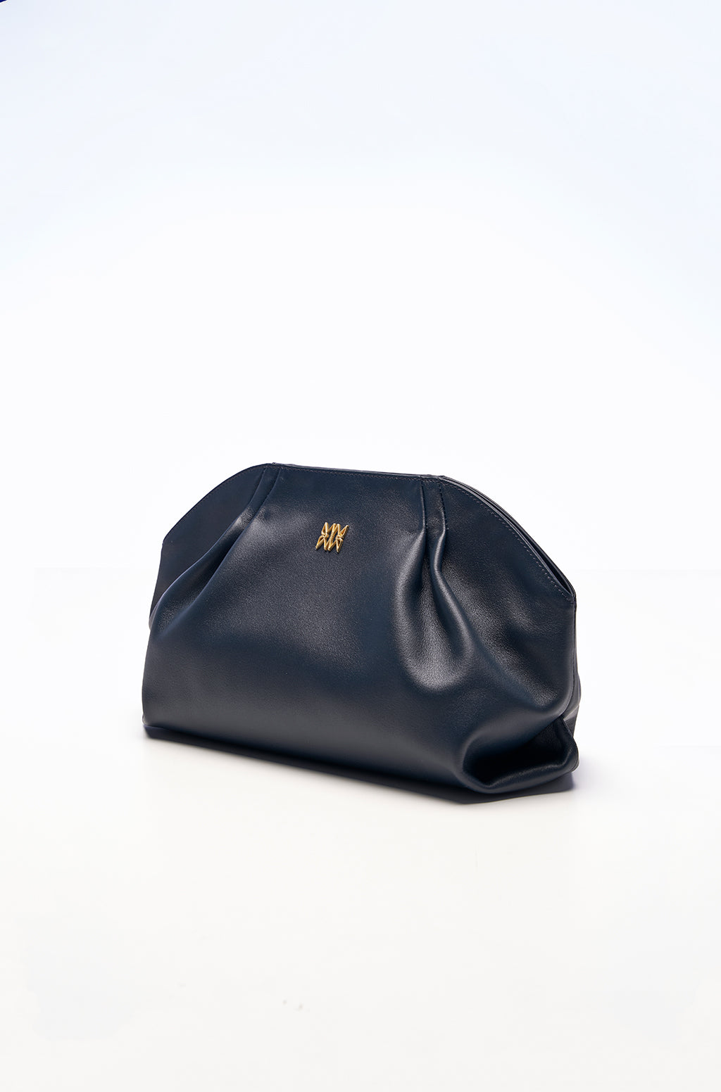 Leather Slouchy Clutch With Metallic Monogram