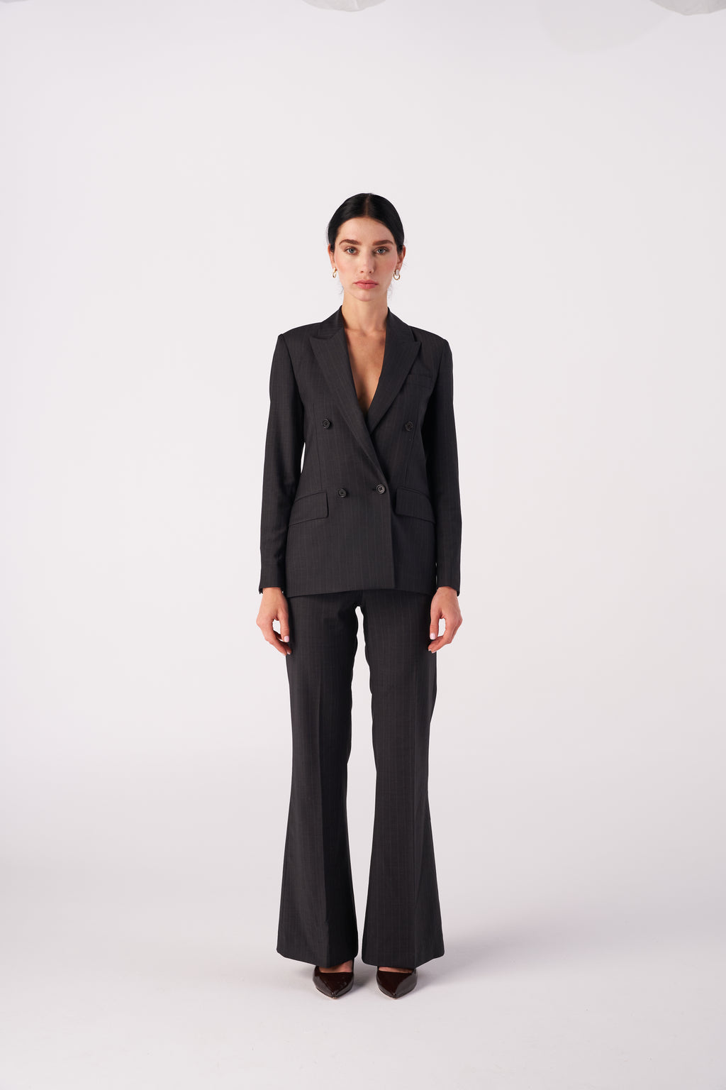 Çizgili Normal Kesim Esnek Yün Karışımlı Blazer Ceket
