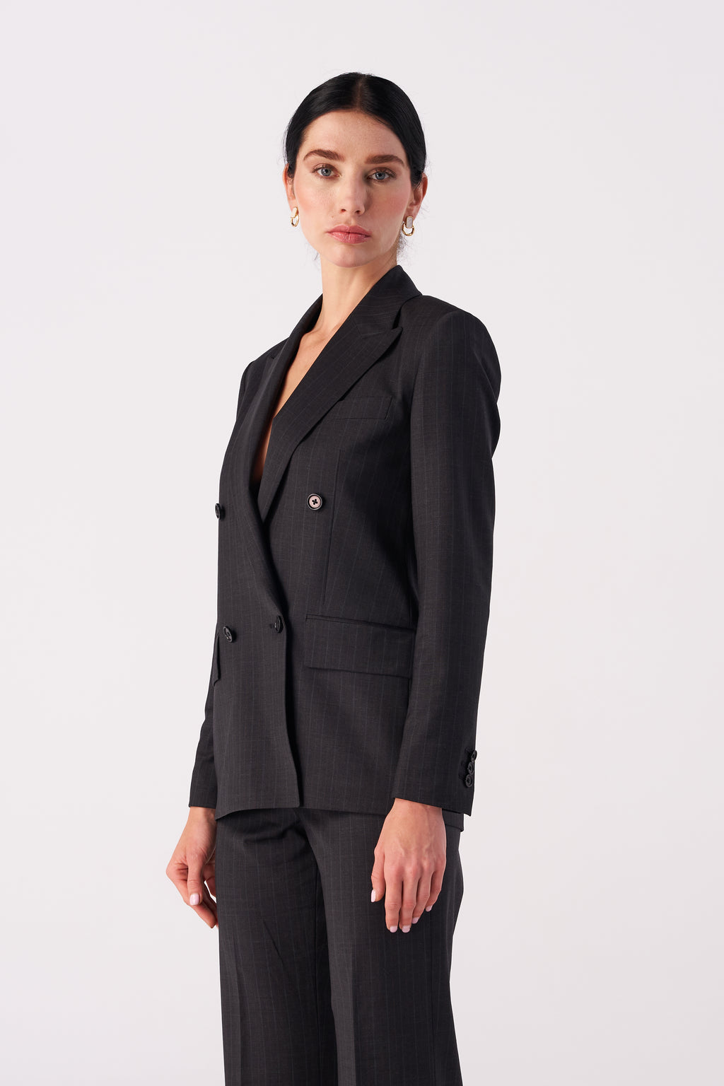 Çizgili Normal Kesim Esnek Yün Karışımlı Blazer Ceket