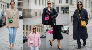 farklı renk uyumlarında oversize ceket ve mini çanta kombinleri