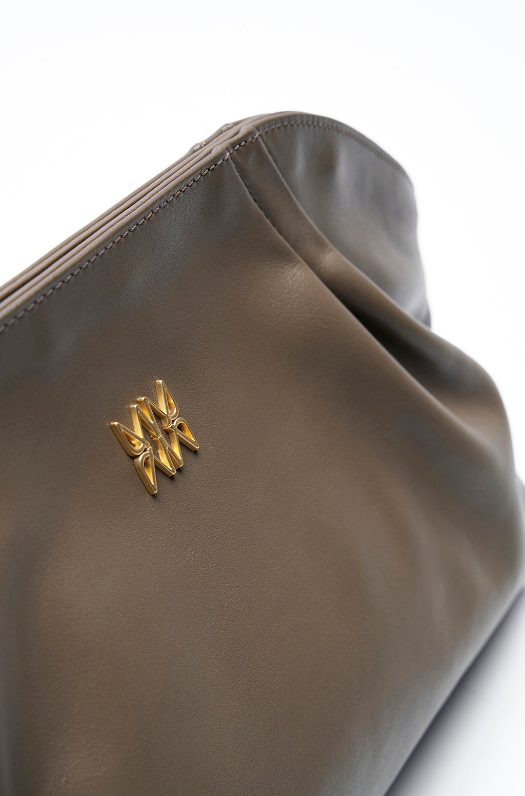 Leather Slouchy Clutch With Metallic Monogram - Image 10