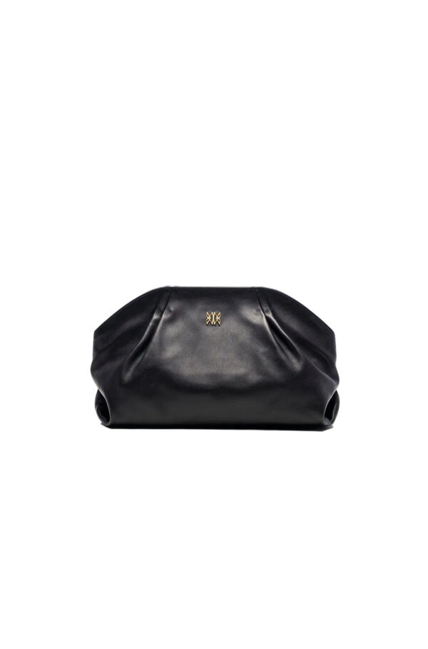 Leather Slouchy Clutch With Metallic Monogram
