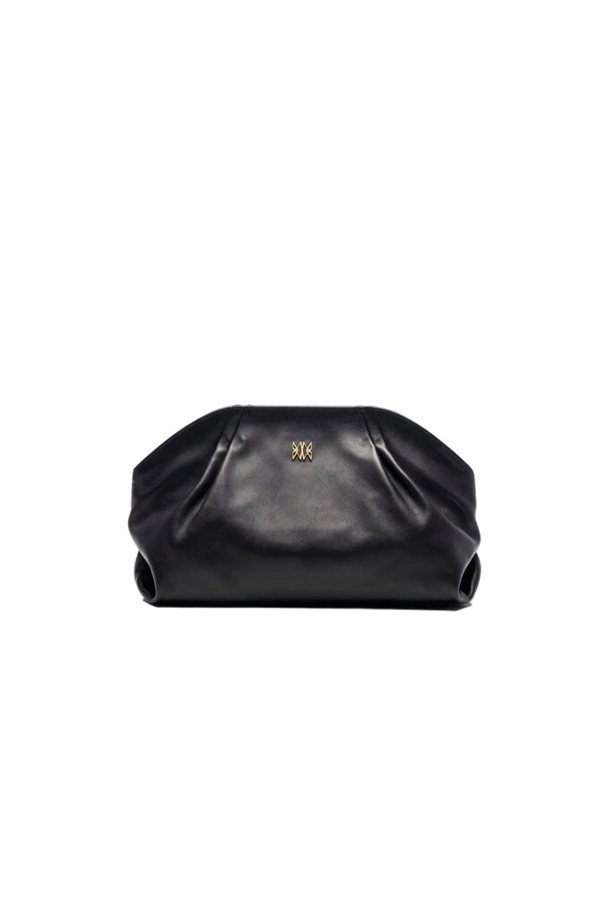 Leather Slouchy Clutch With Metallic Monogram