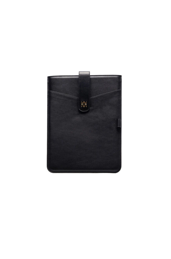 Leather Laptop Sleeve With Metallic Monogram
