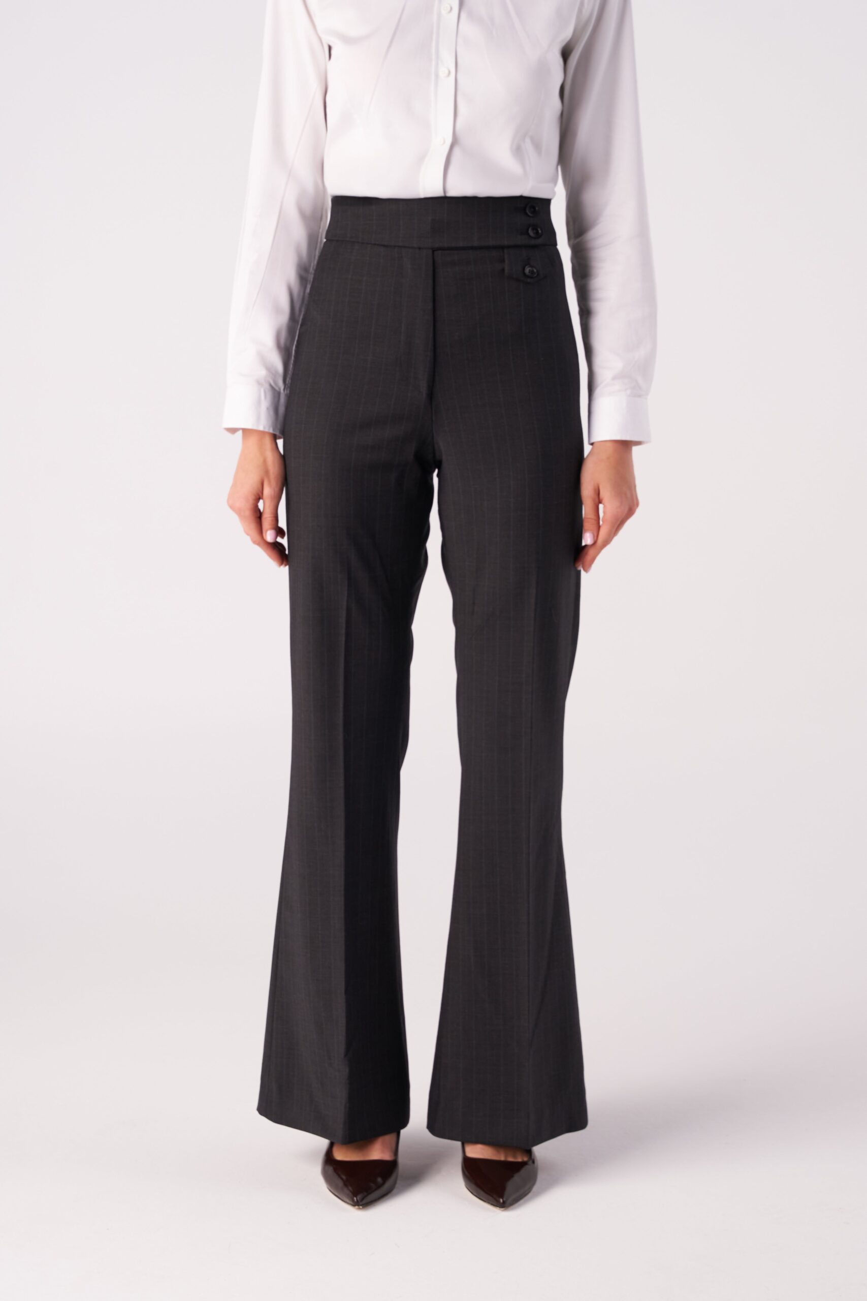 Pinstripe Wide-Leg Stretch Wool Blend Trousers - Image 2