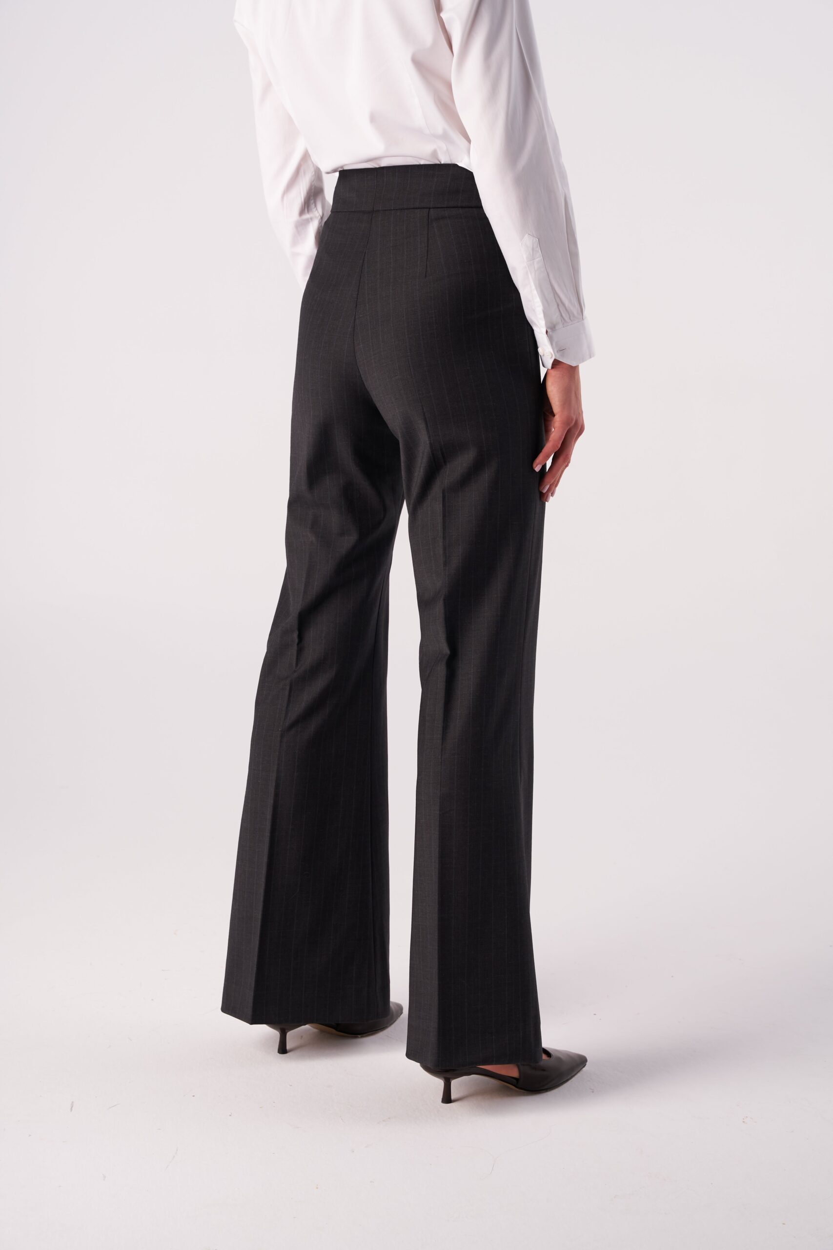 Pinstripe Wide-Leg Stretch Wool Blend Trousers - Image 4