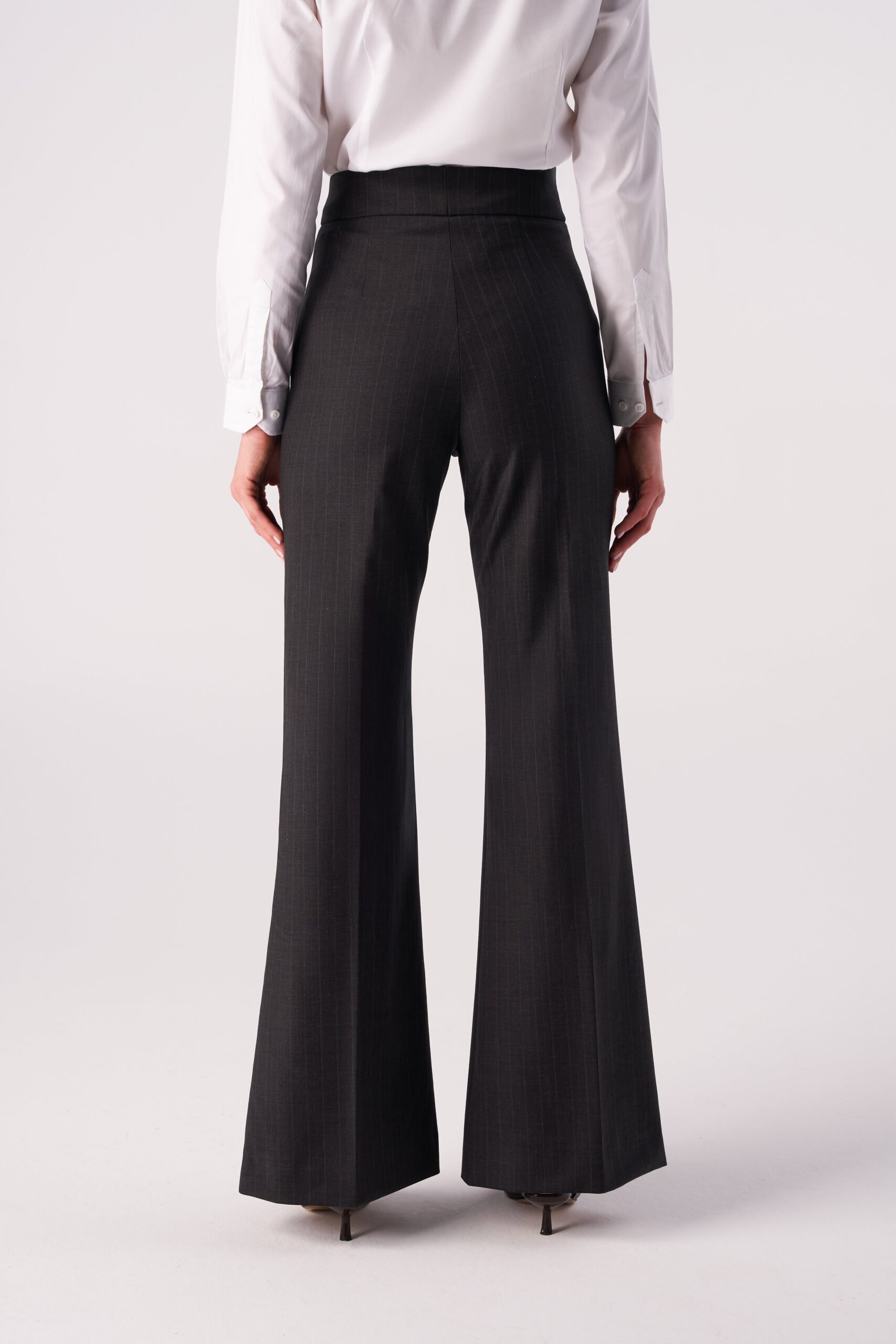 Pinstripe Wide-Leg Stretch Wool Blend Trousers - Image 3