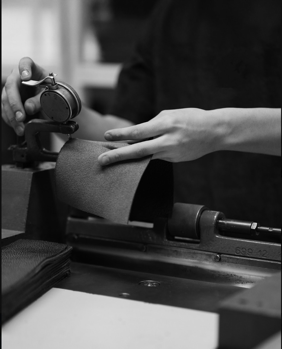 Leather measured and prepared before stitching